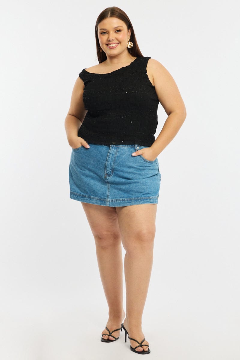 Black One Shoulder Ruffle Top for YouandAll Fashion