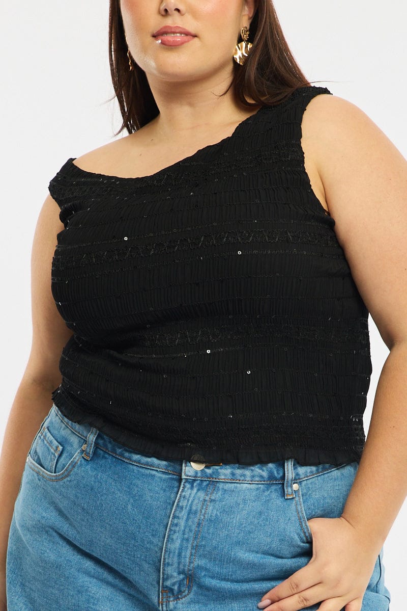 Black One Shoulder Ruffle Top for YouandAll Fashion
