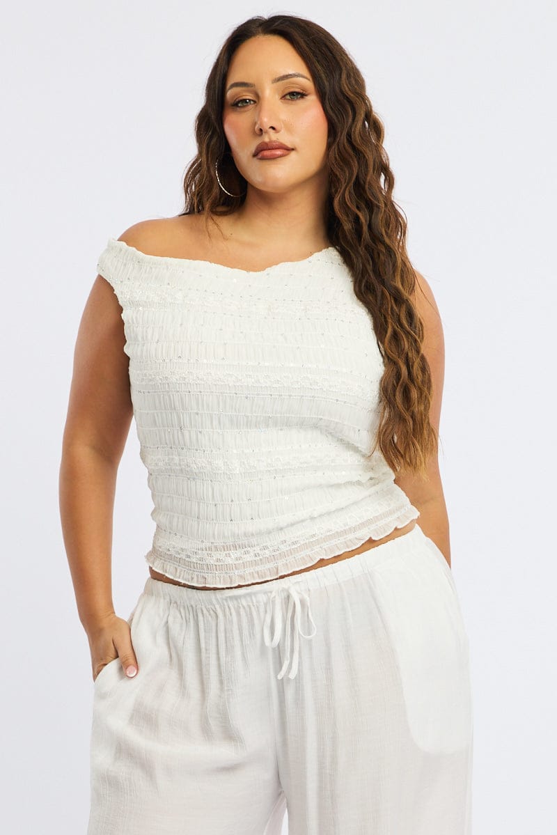 White One Shoulder Ruffle Top for YouandAll Fashion
