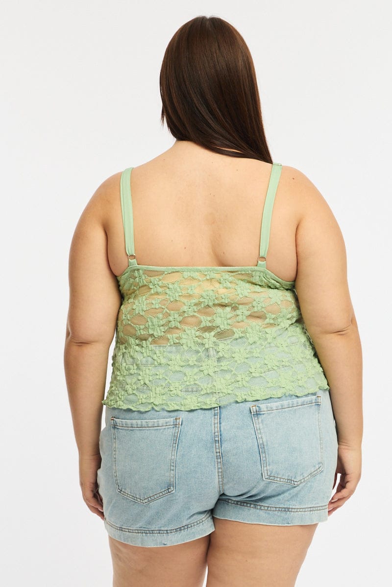 Green Cami Top Sleeveless Tie Front Lace for YouandAll Fashion