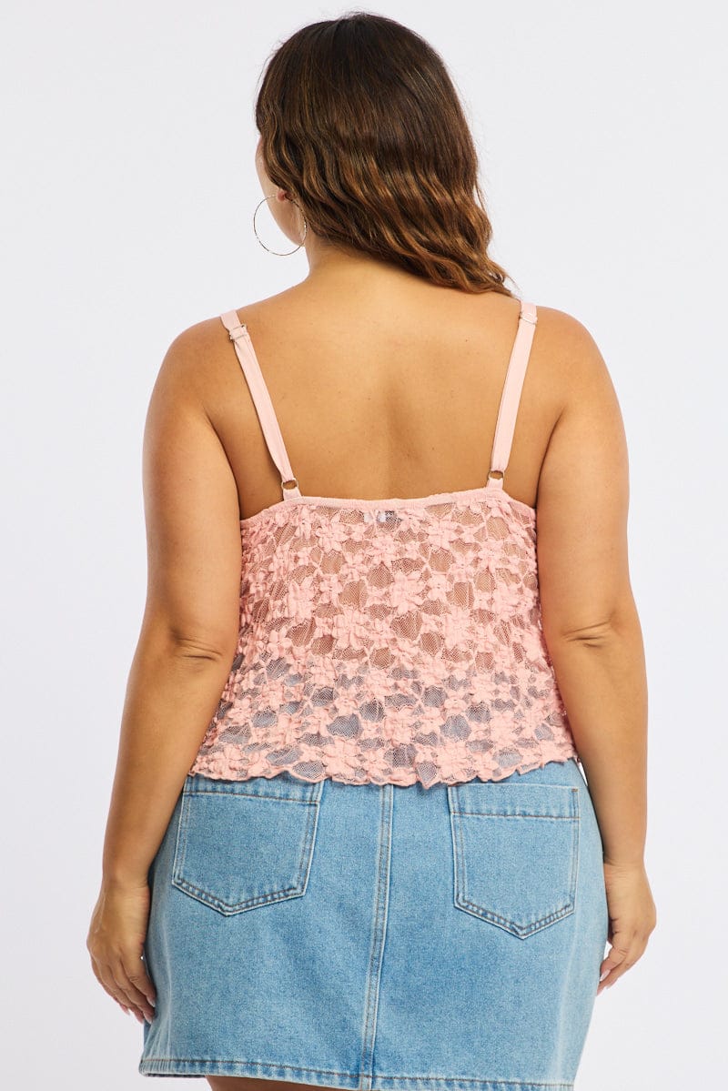 Pink Cami Top Sleeveless Tie Front Lace for YouandAll Fashion