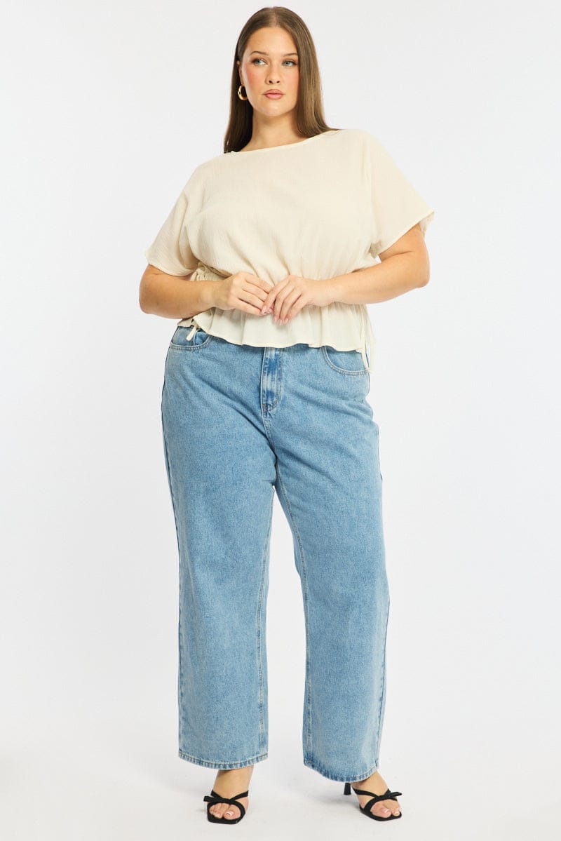 White Textured Top Short Sleeve Waist Tie for YouandAll Fashion