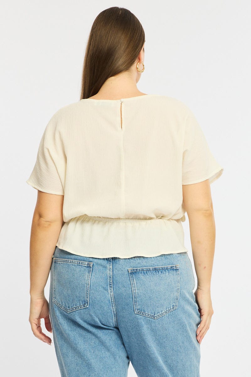 White Textured Top Short Sleeve Waist Tie for YouandAll Fashion
