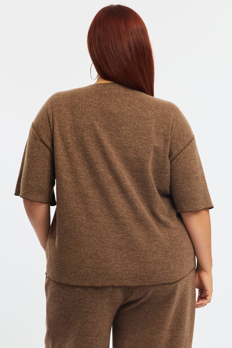 Brown Jersey Top Short Sleeve for YouandAll Fashion