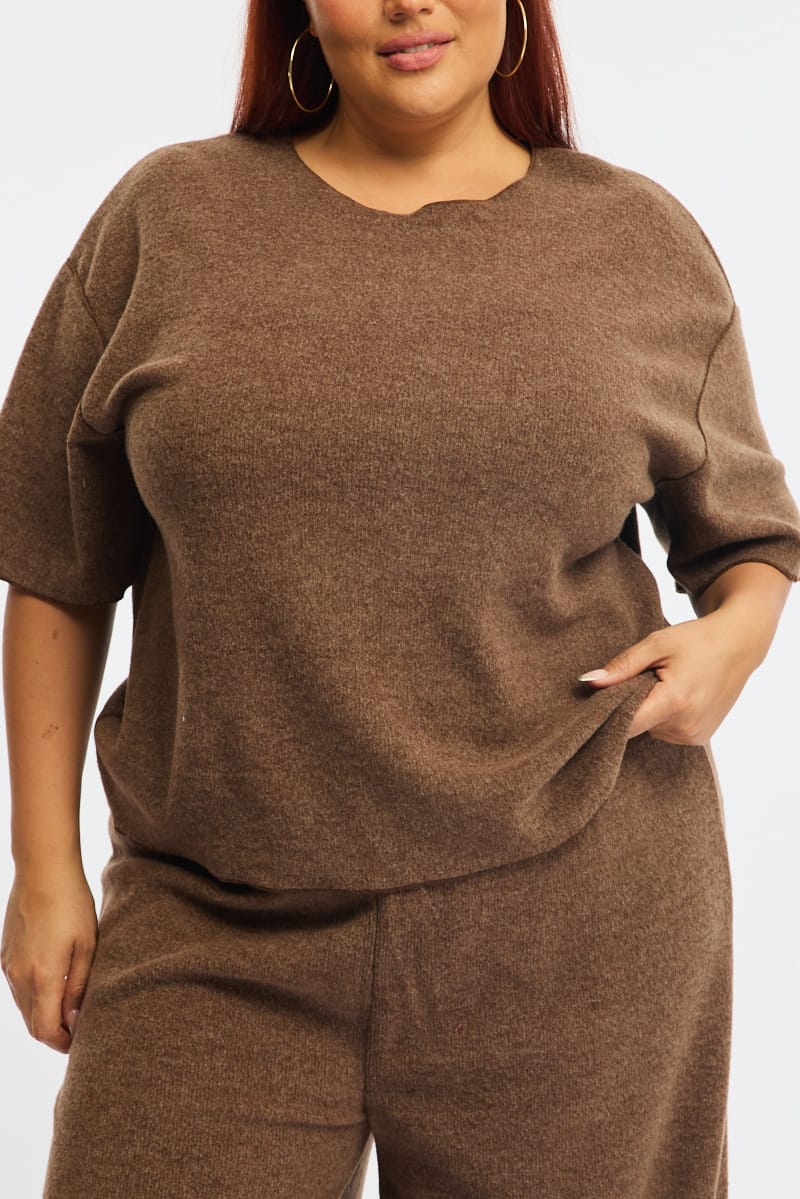 Brown Jersey Top Short Sleeve for YouandAll Fashion