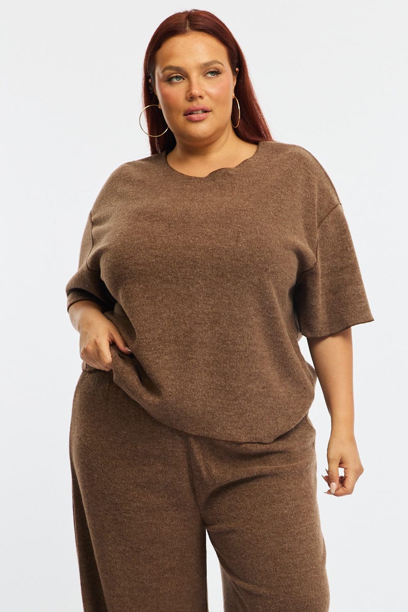 Brown Jersey Top Short Sleeve for YouandAll Fashion