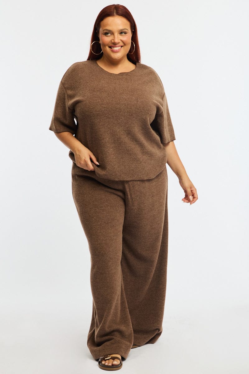 Brown Jersey Top Short Sleeve for YouandAll Fashion