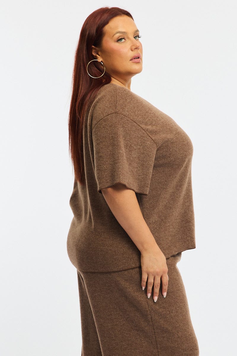 Brown Jersey Top Short Sleeve for YouandAll Fashion