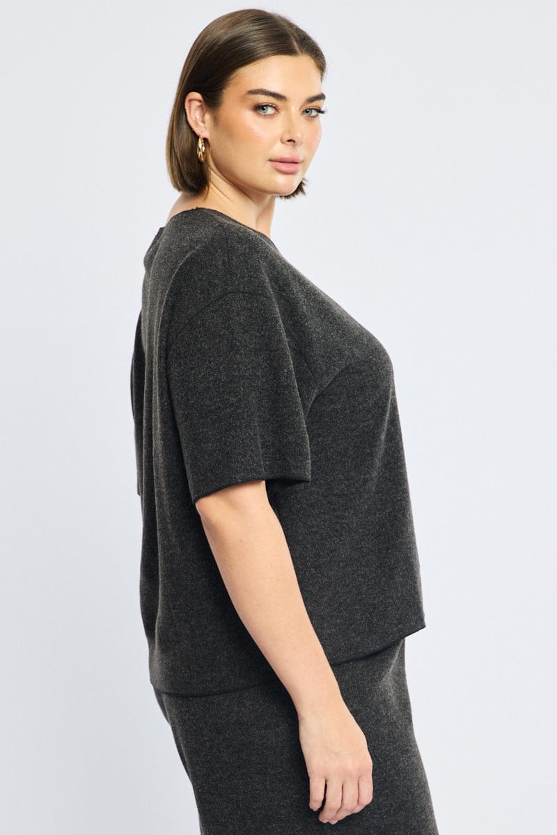 Grey Jersey Top Short Sleeve for YouandAll Fashion