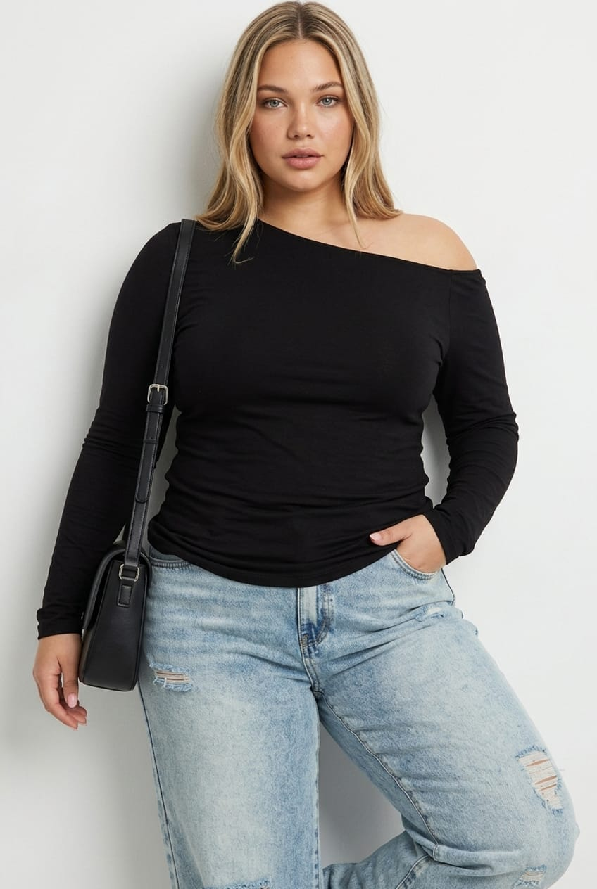 Black Jersey Top Long Sleeve for YouandAll Fashion