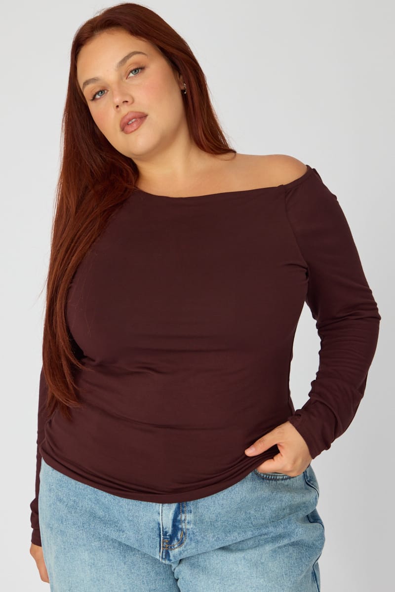 Brown Jersey Top Long Sleeve for YouandAll Fashion