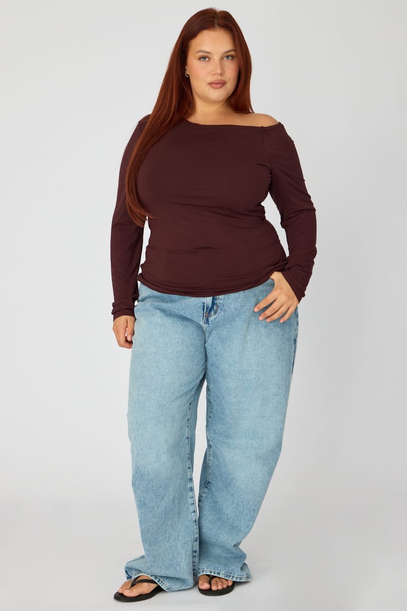 Brown Jersey Top Long Sleeve for YouandAll Fashion