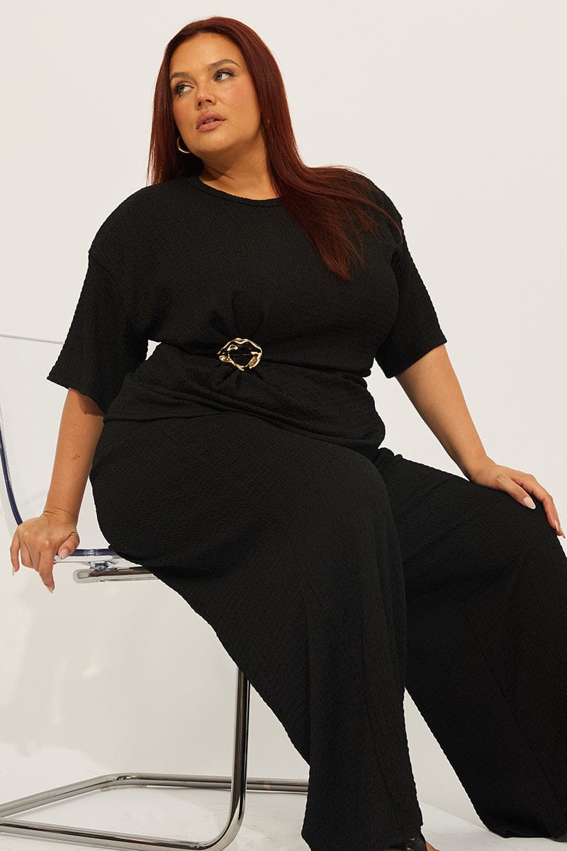 Black Textured Top Short Sleeve for YouandAll Fashion