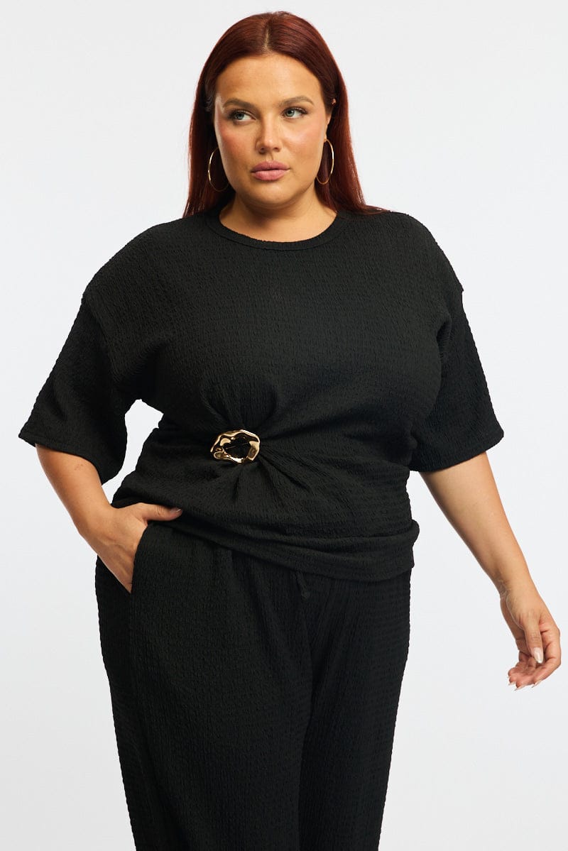 Black Textured Top Short Sleeve for YouandAll Fashion