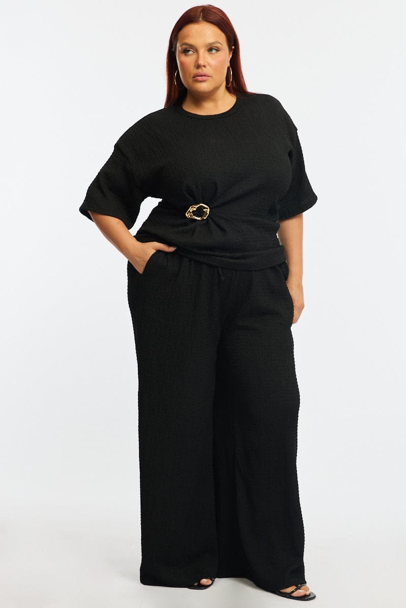 Black Textured Top Short Sleeve for YouandAll Fashion