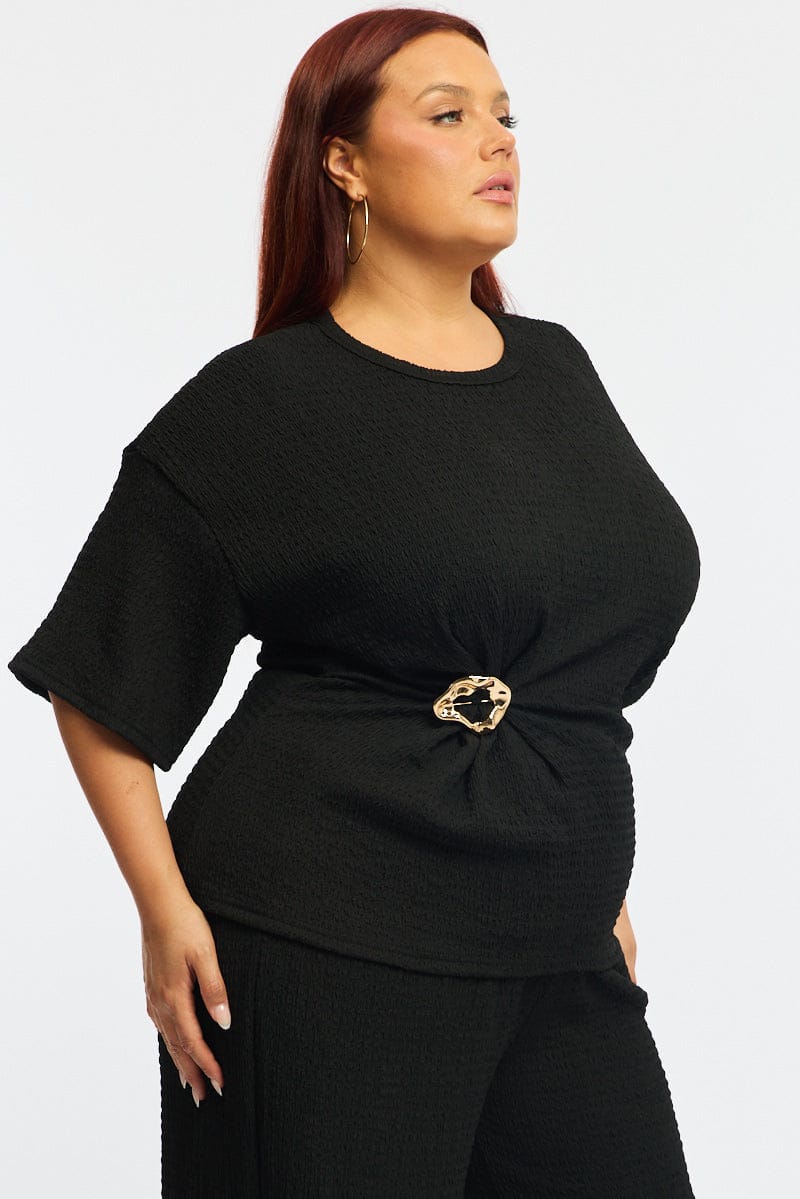 Black Textured Top Short Sleeve for YouandAll Fashion
