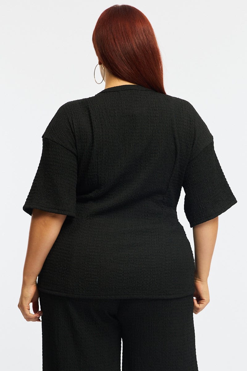 Black Textured Top Short Sleeve for YouandAll Fashion