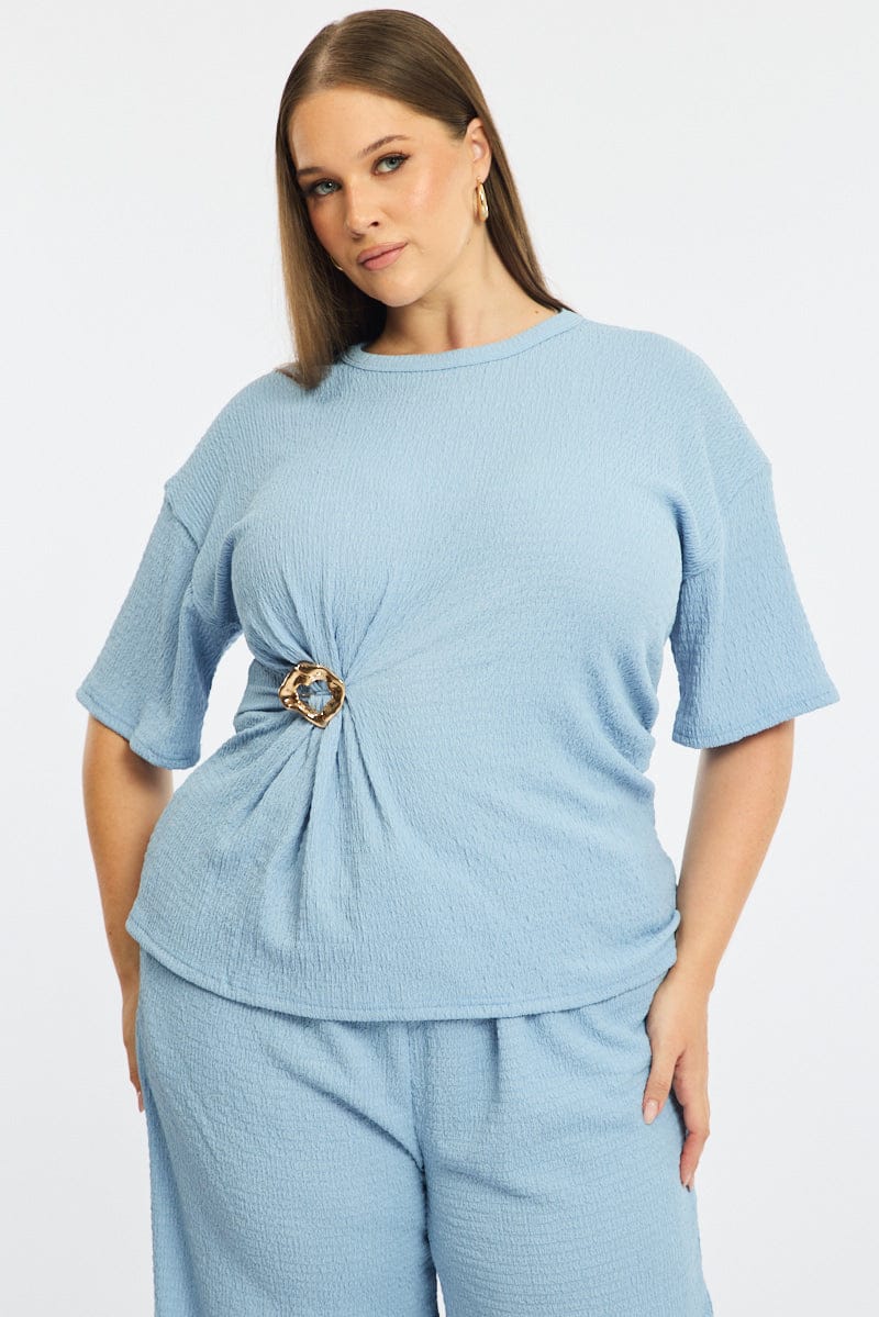 Blue Textured Top Short Sleeve for YouandAll Fashion