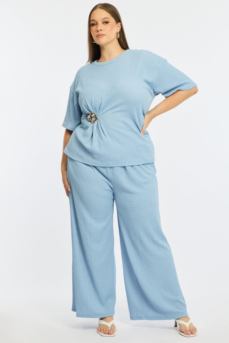 Blue Textured Top Short Sleeve for YouandAll Fashion