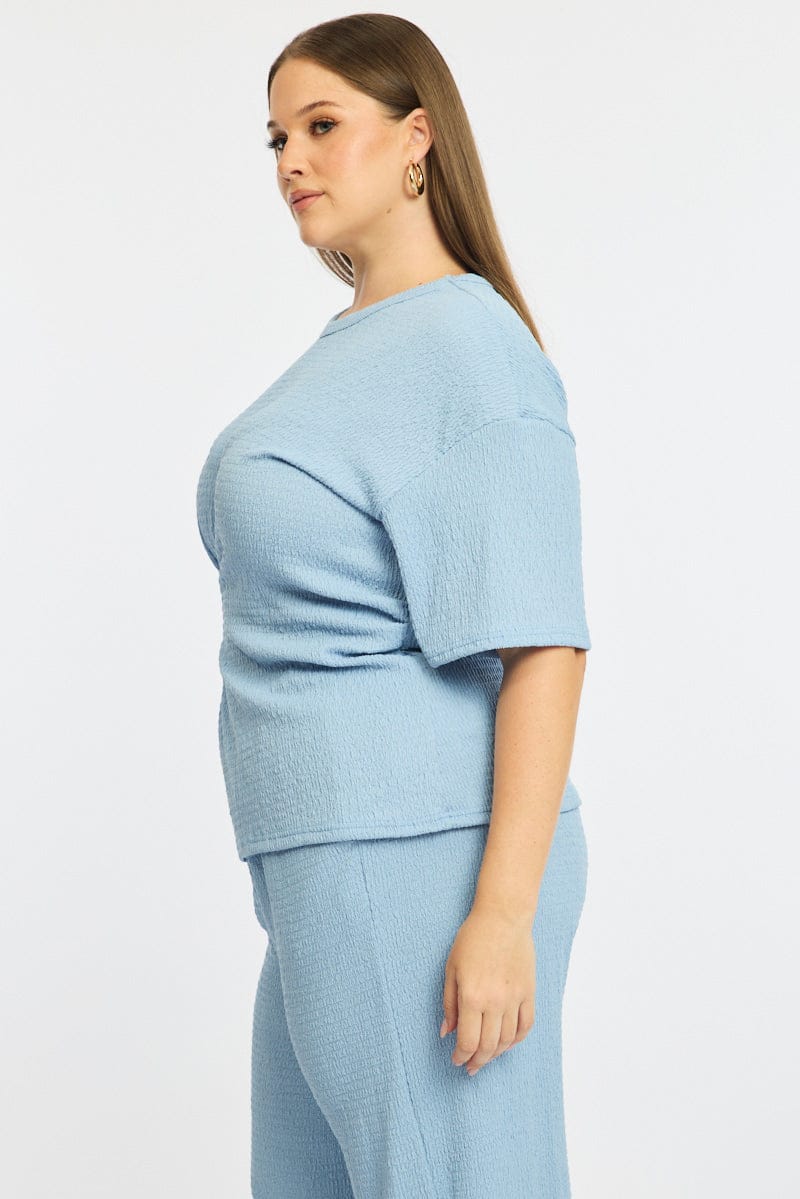 Blue Textured Top Short Sleeve for YouandAll Fashion