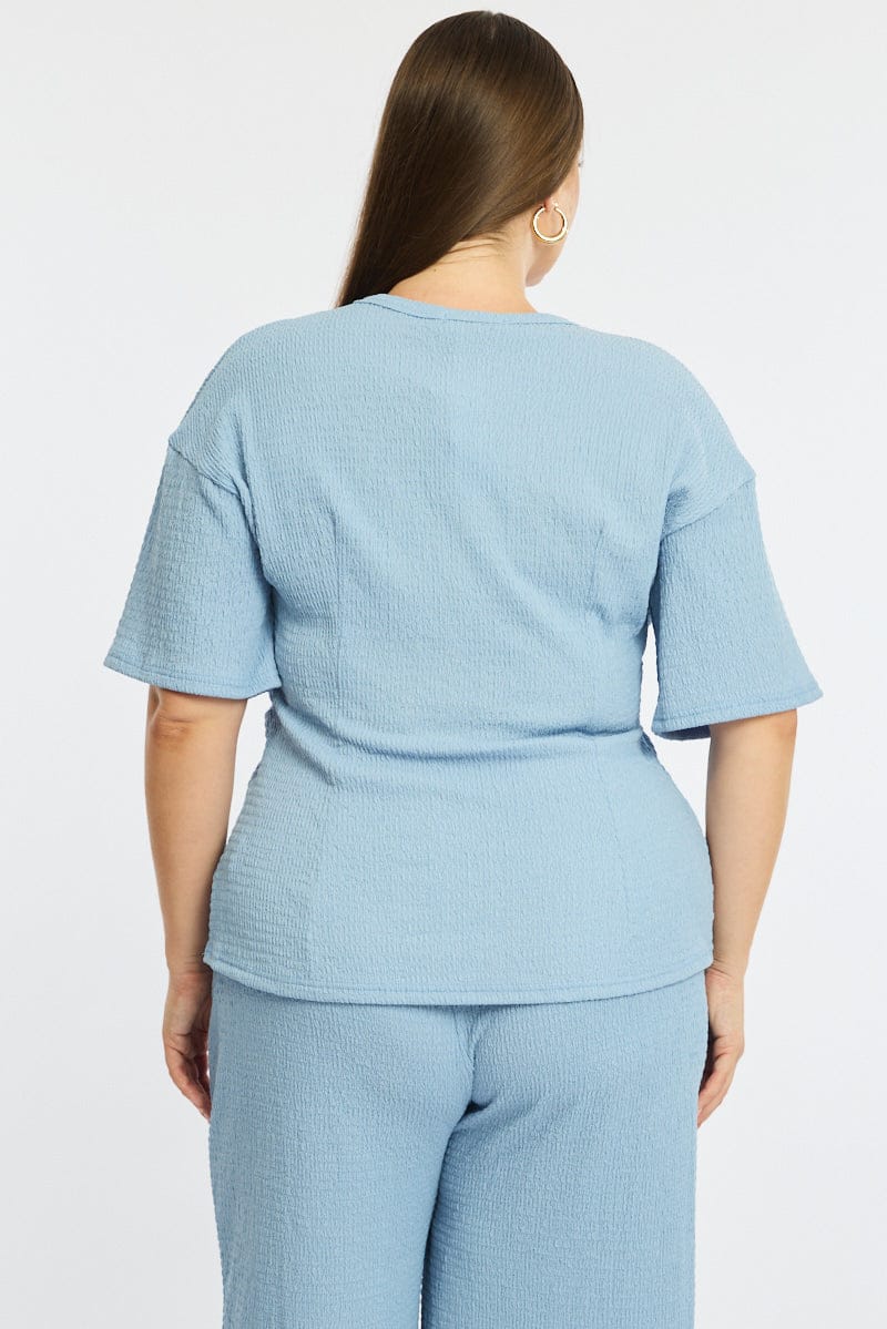 Blue Textured Top Short Sleeve for YouandAll Fashion