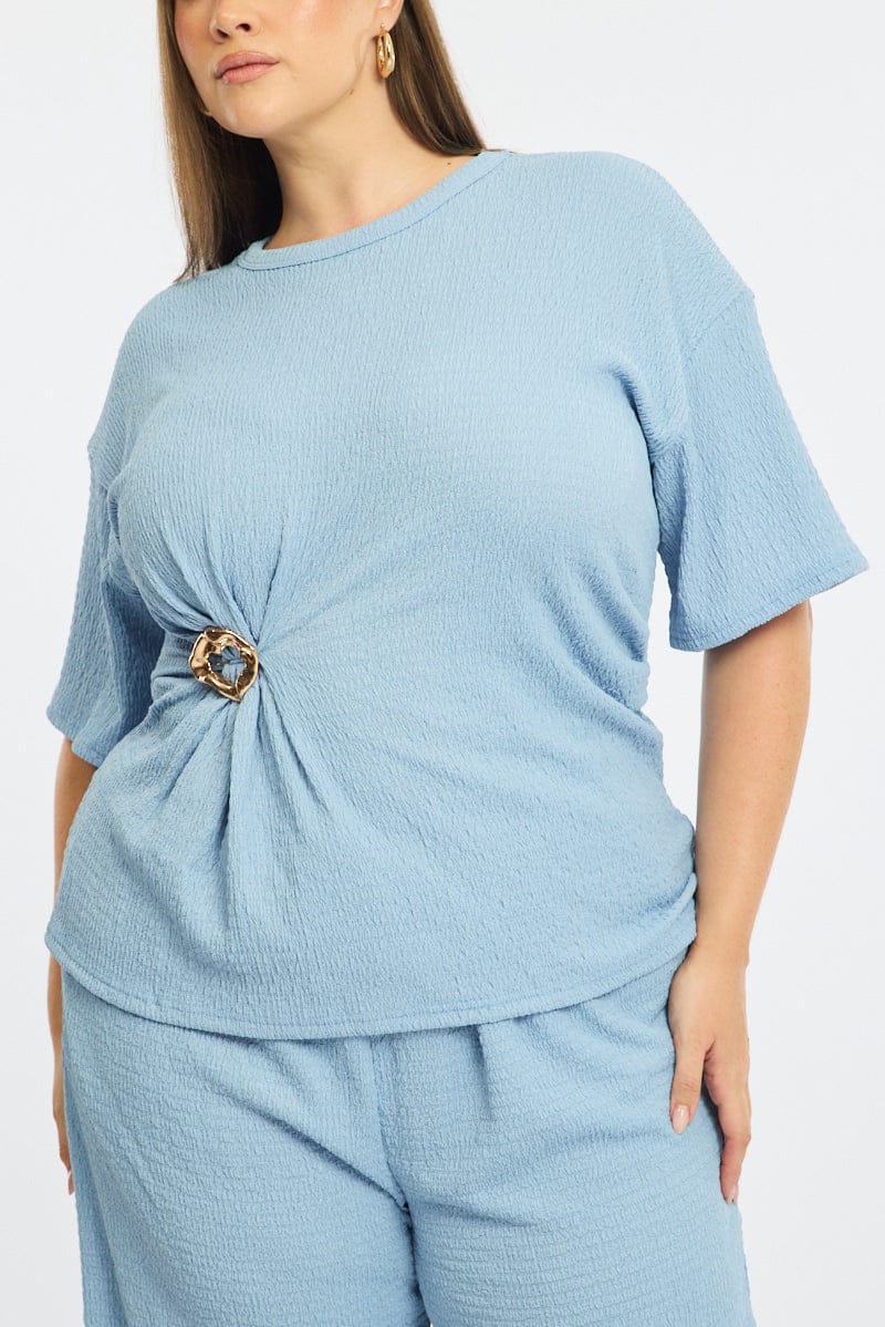 Blue Textured Top Short Sleeve for YouandAll Fashion
