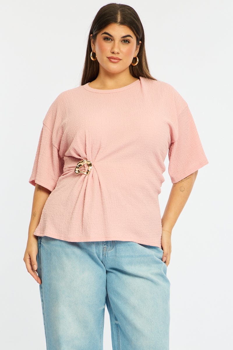 Pink Textured Top Short Sleeve for YouandAll Fashion