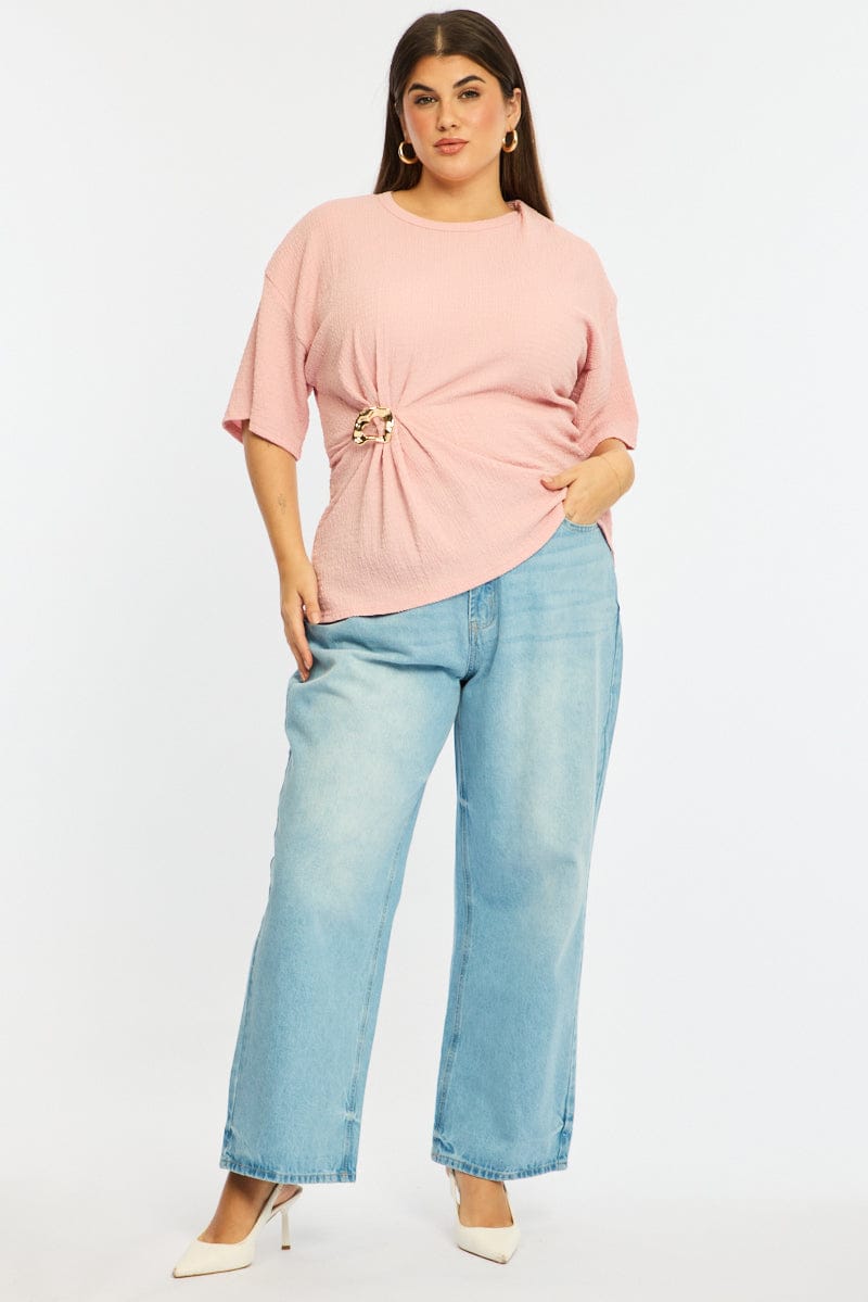 Pink Textured Top Short Sleeve for YouandAll Fashion