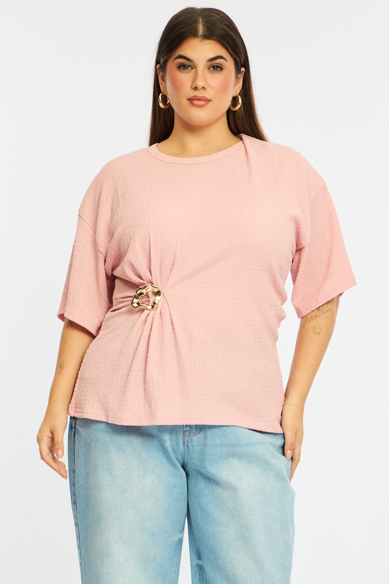 Pink Textured Top Short Sleeve for YouandAll Fashion