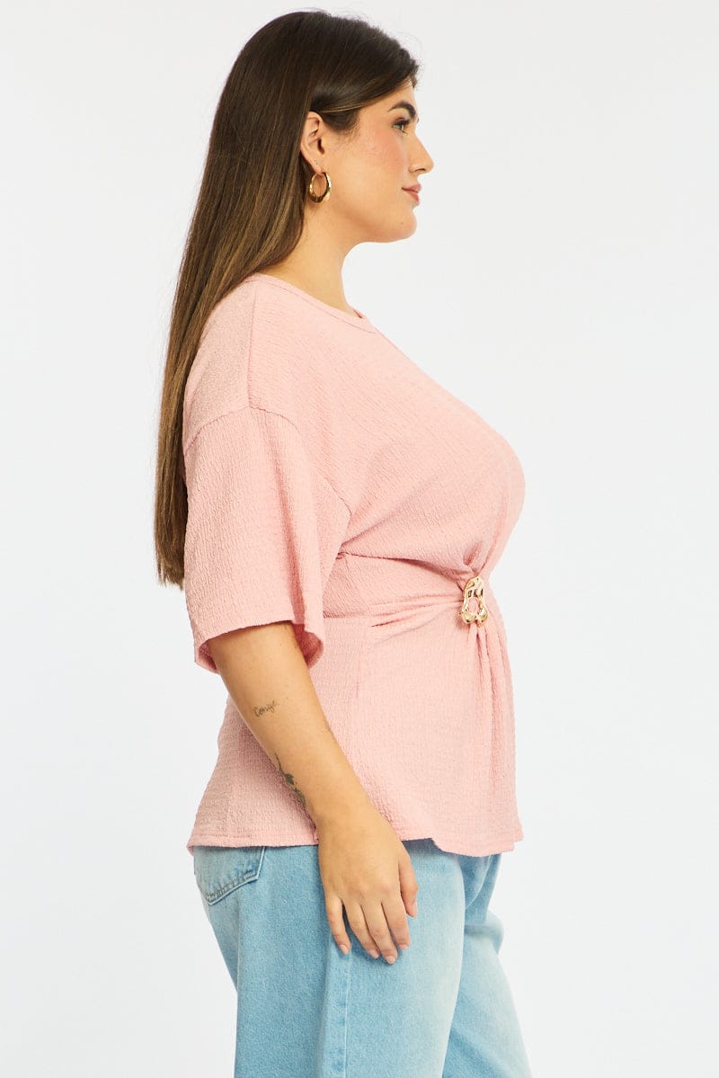 Pink Textured Top Short Sleeve for YouandAll Fashion