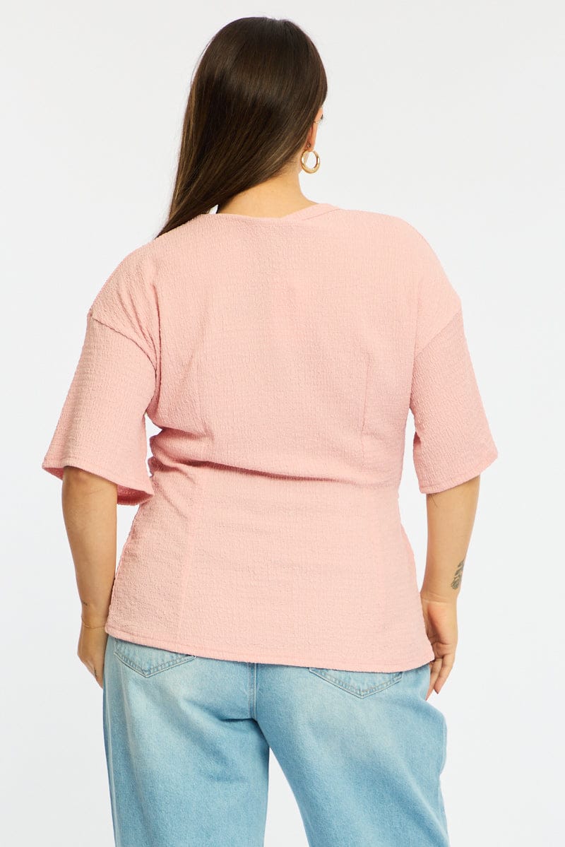 Pink Textured Top Short Sleeve for YouandAll Fashion