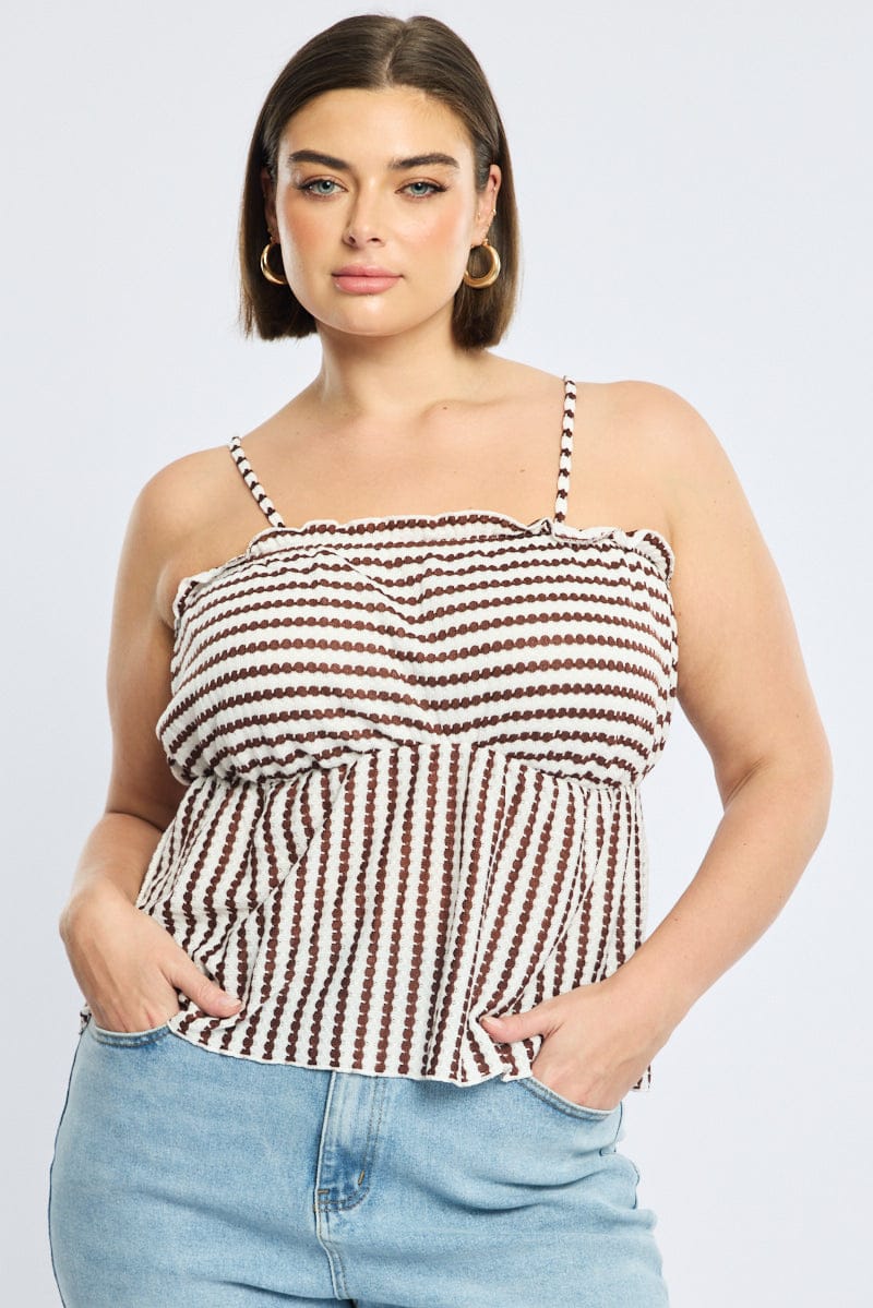 Brown Stripe Striped Cami Top Tie Back for YouandAll Fashion