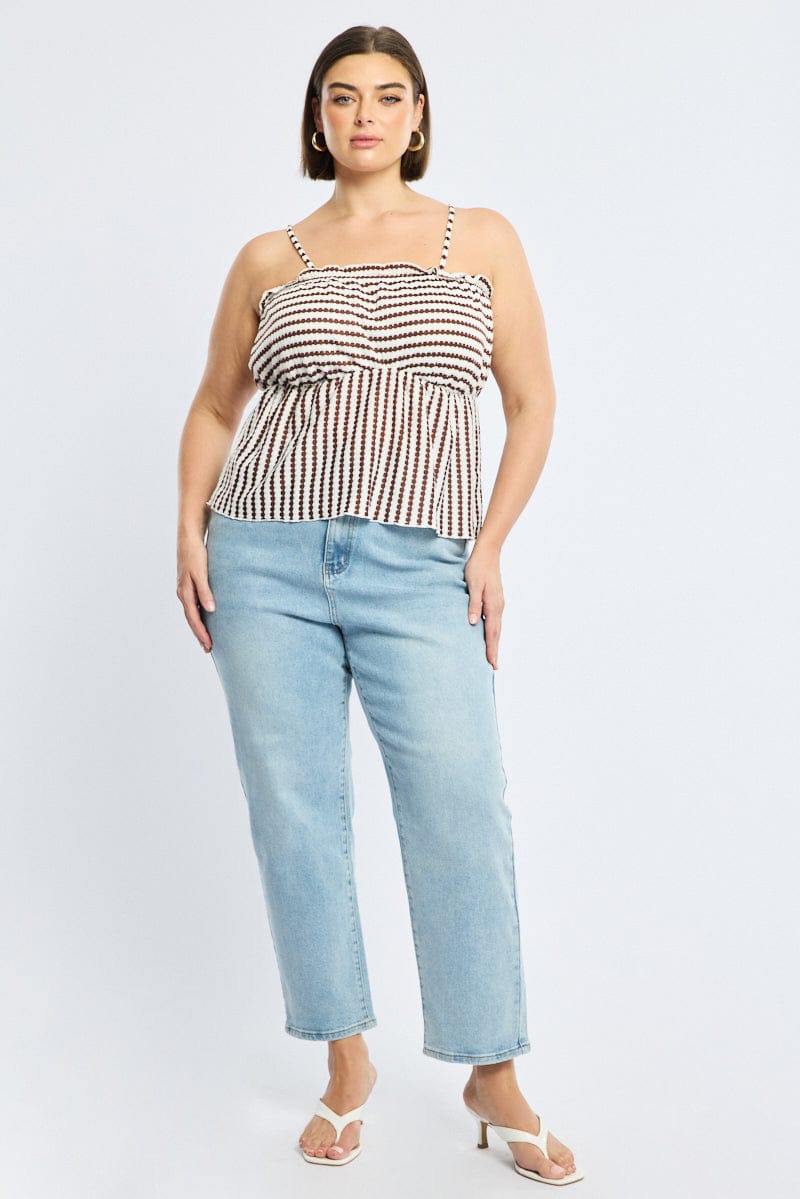 Brown Stripe Striped Cami Top Tie Back for YouandAll Fashion