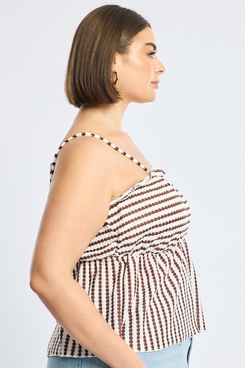 Brown Stripe Striped Cami Top Tie Back for YouandAll Fashion