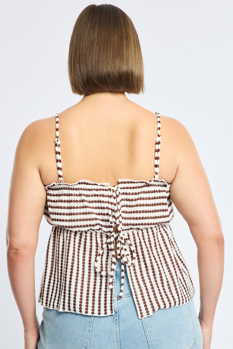 Brown Stripe Striped Cami Top Tie Back for YouandAll Fashion