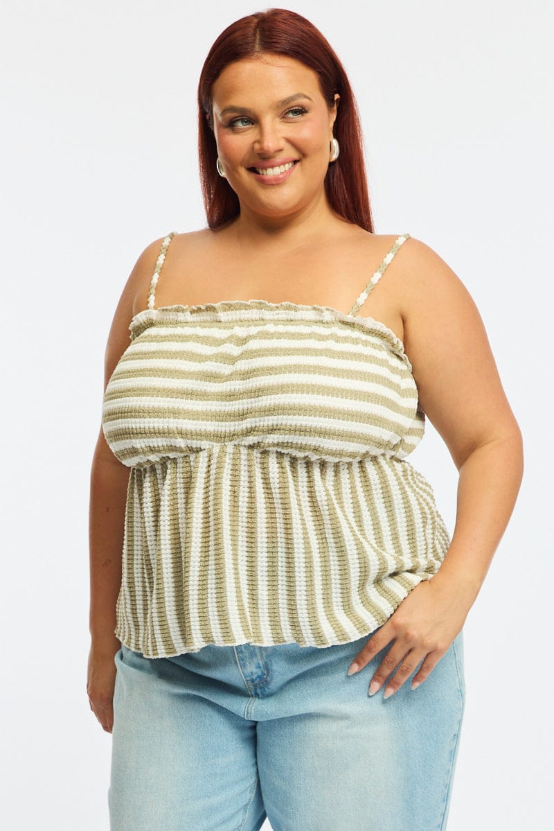 Green Striped Cami Top Tie Back for YouandAll Fashion