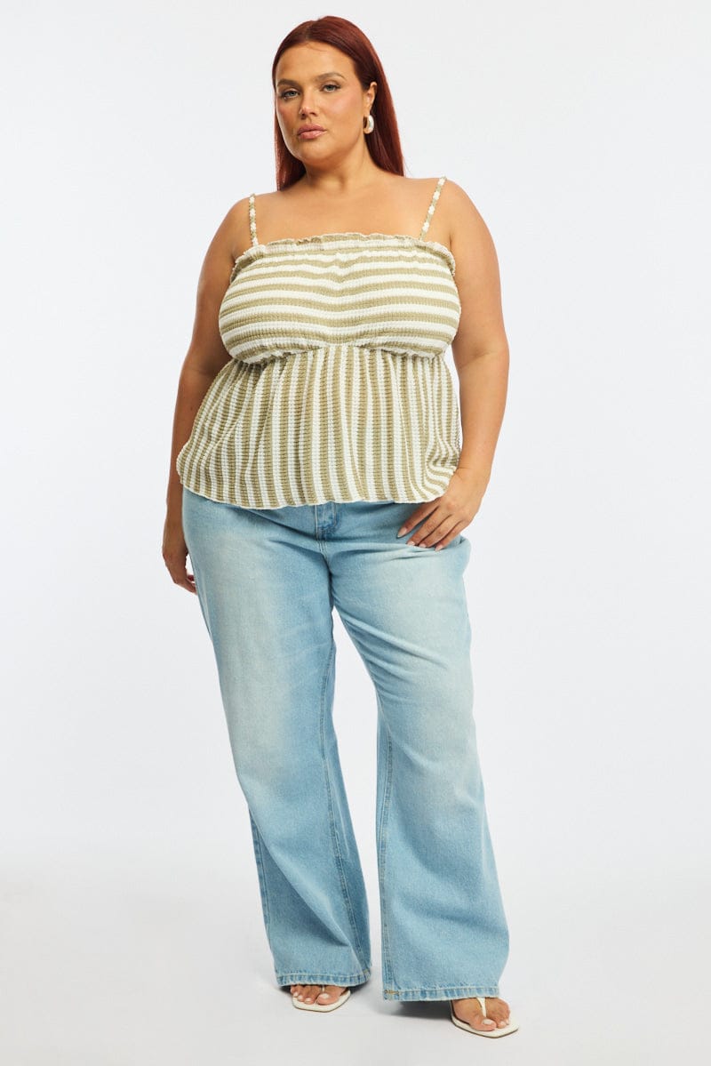 Green Striped Cami Top Tie Back for YouandAll Fashion