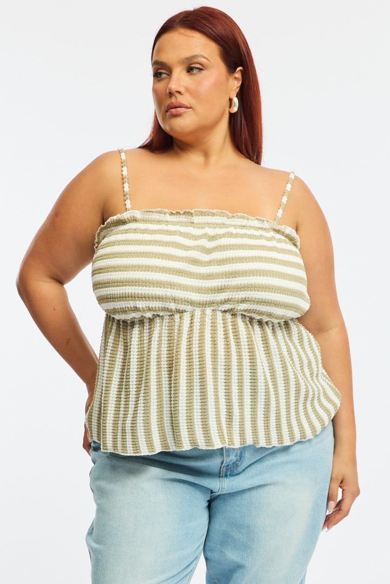 Green Striped Cami Top Tie Back for YouandAll Fashion