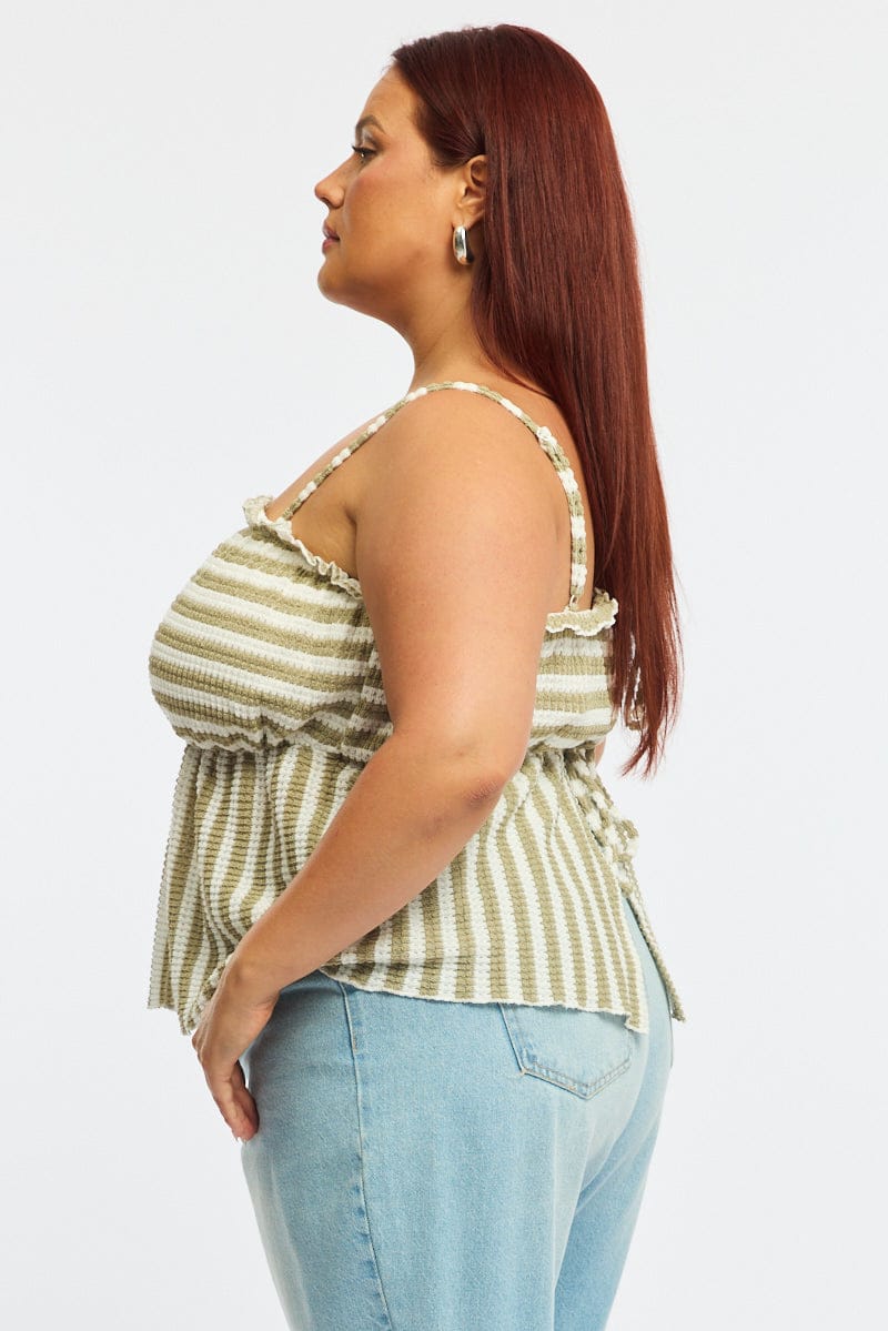 Green Striped Cami Top Tie Back for YouandAll Fashion