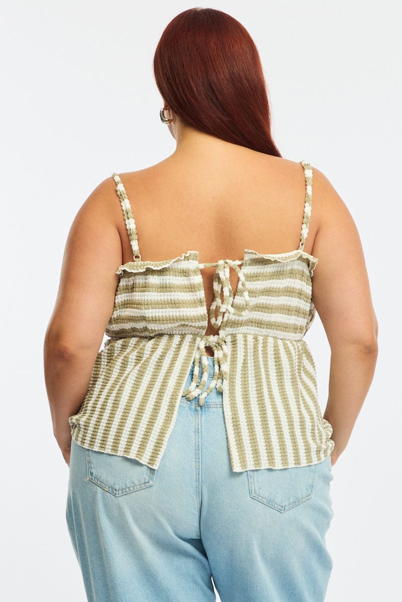Green Striped Cami Top Tie Back for YouandAll Fashion