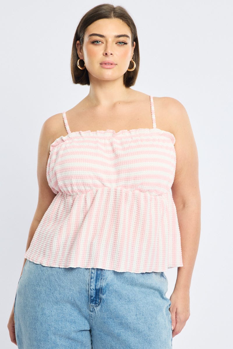 Pink Striped Cami Top Tie Back for YouandAll Fashion