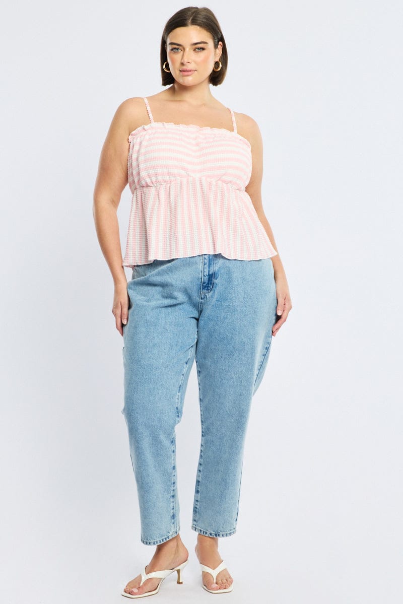 Pink Striped Cami Top Tie Back for YouandAll Fashion