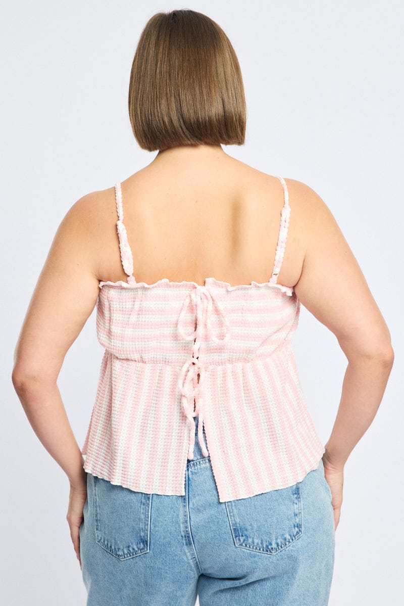 Pink Striped Cami Top Tie Back for YouandAll Fashion
