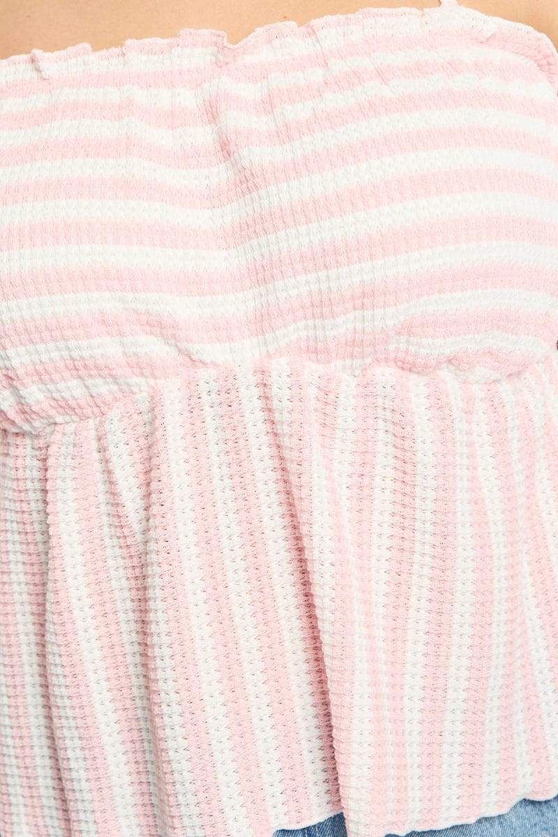 Pink Striped Cami Top Tie Back for YouandAll Fashion