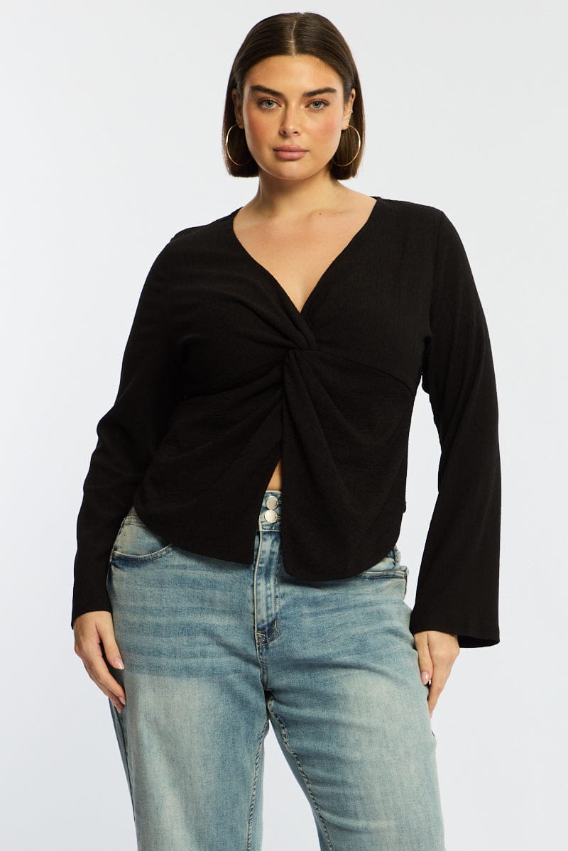 Black Textured Top Long Sleeve for YouandAll Fashion