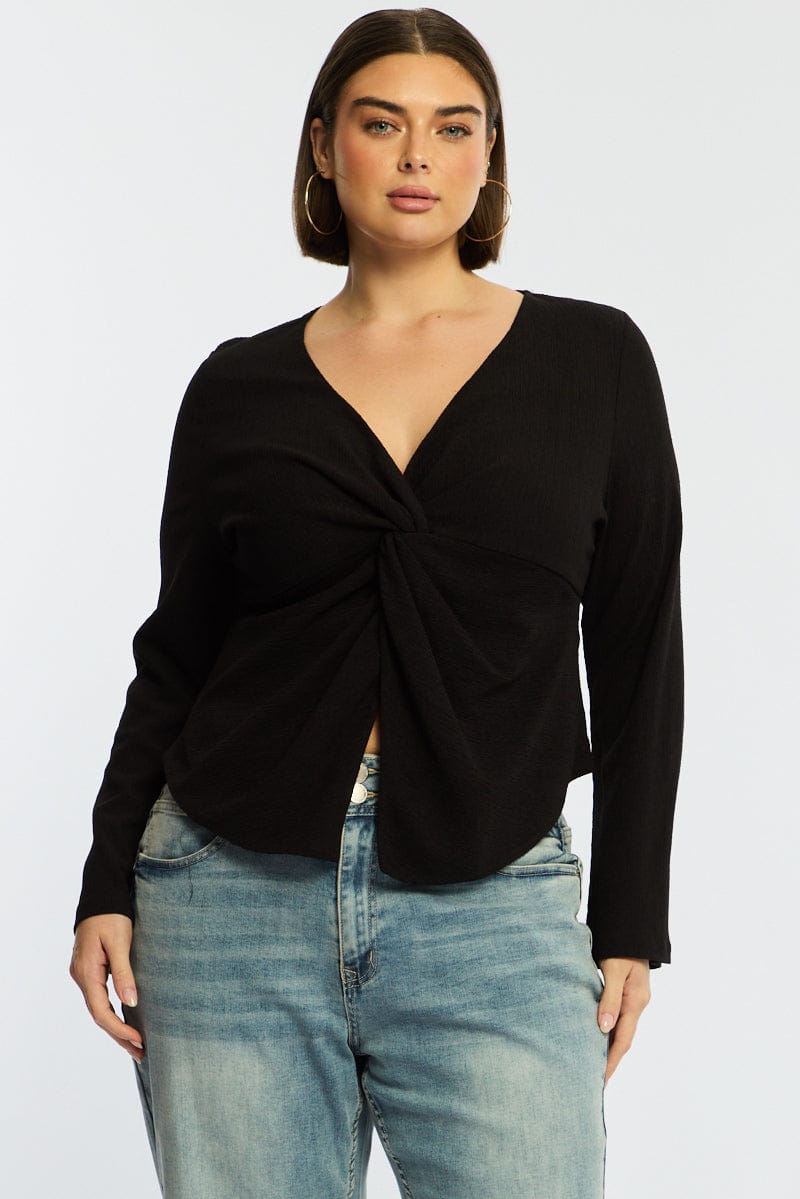 Black Textured Top Long Sleeve for YouandAll Fashion
