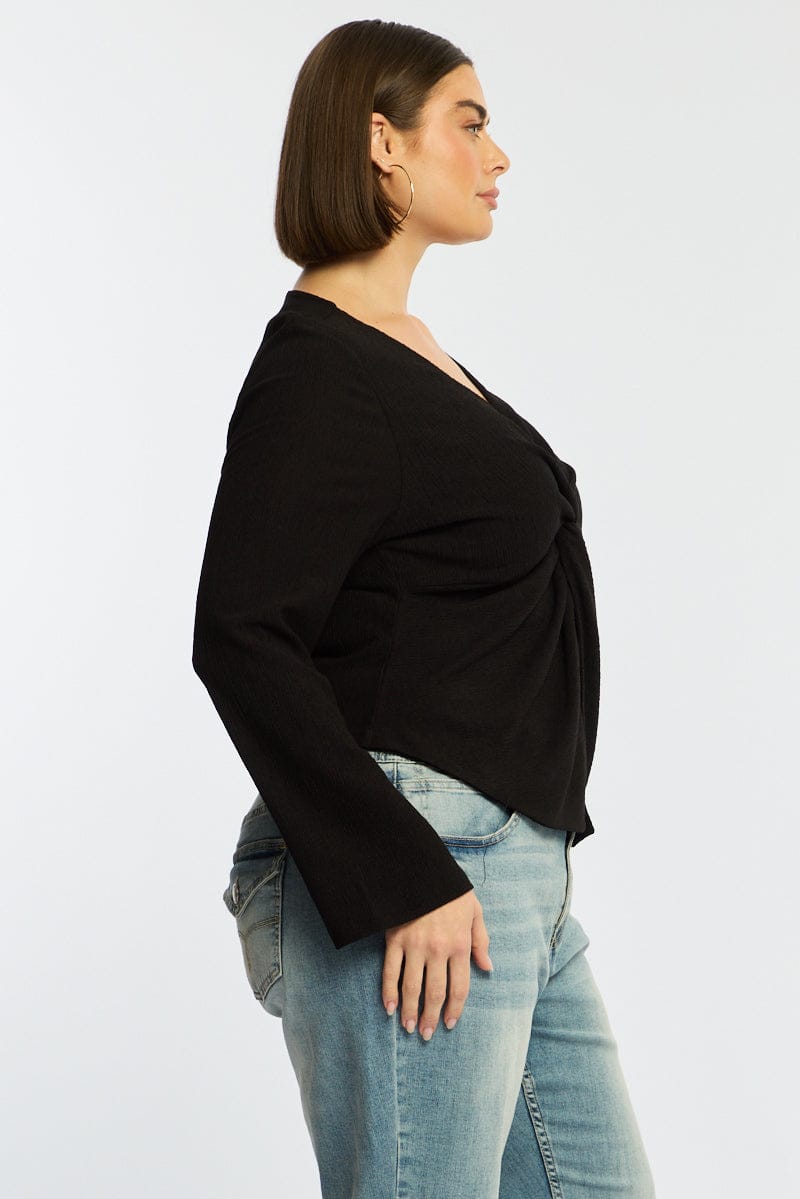 Black Textured Top Long Sleeve for YouandAll Fashion