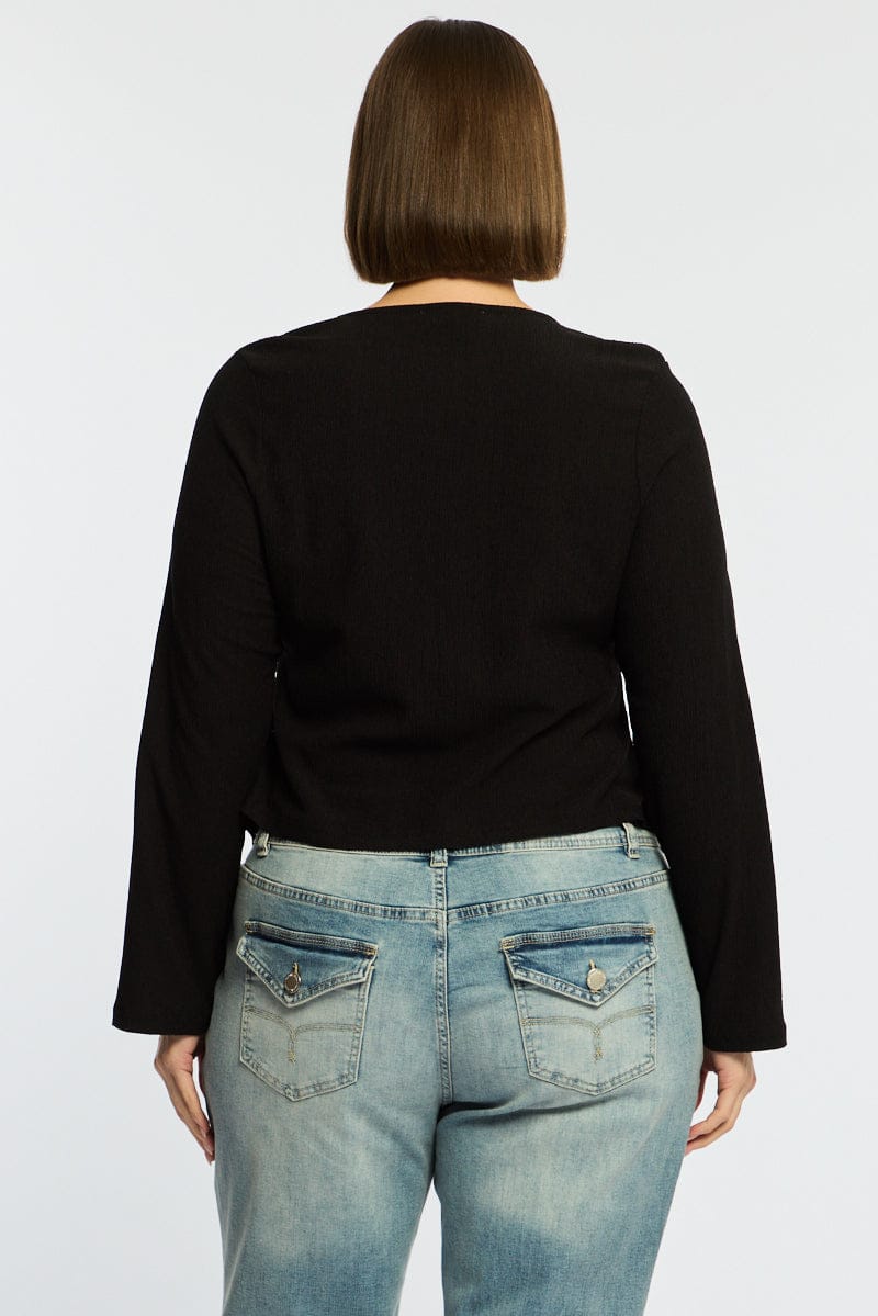 Black Textured Top Long Sleeve for YouandAll Fashion