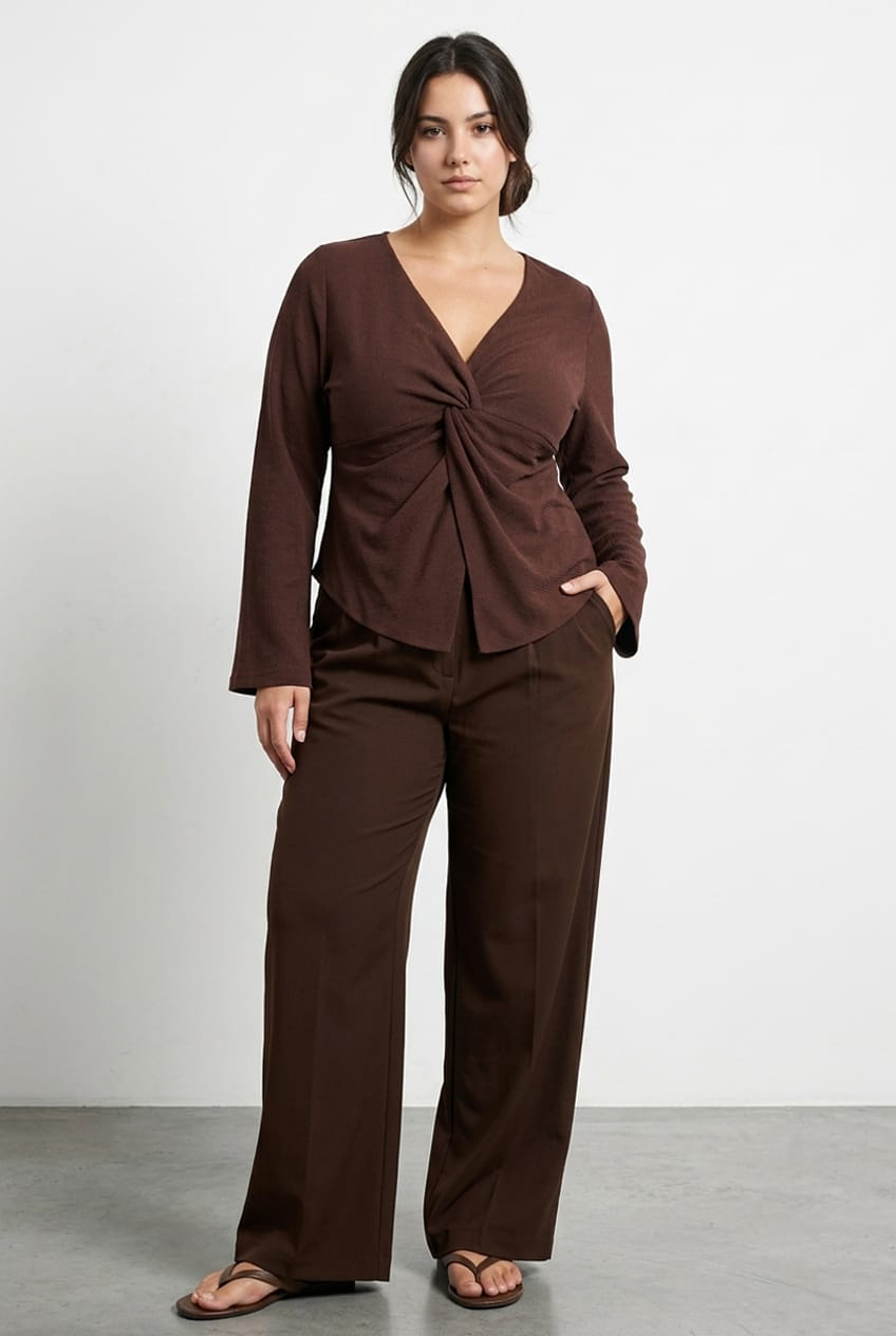 Brown Textured Top Long Sleeve for YouandAll Fashion