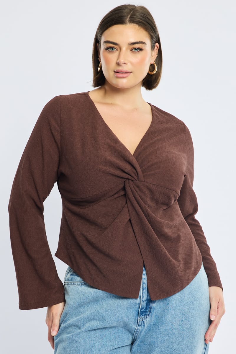 Brown Textured Top Long Sleeve for YouandAll Fashion